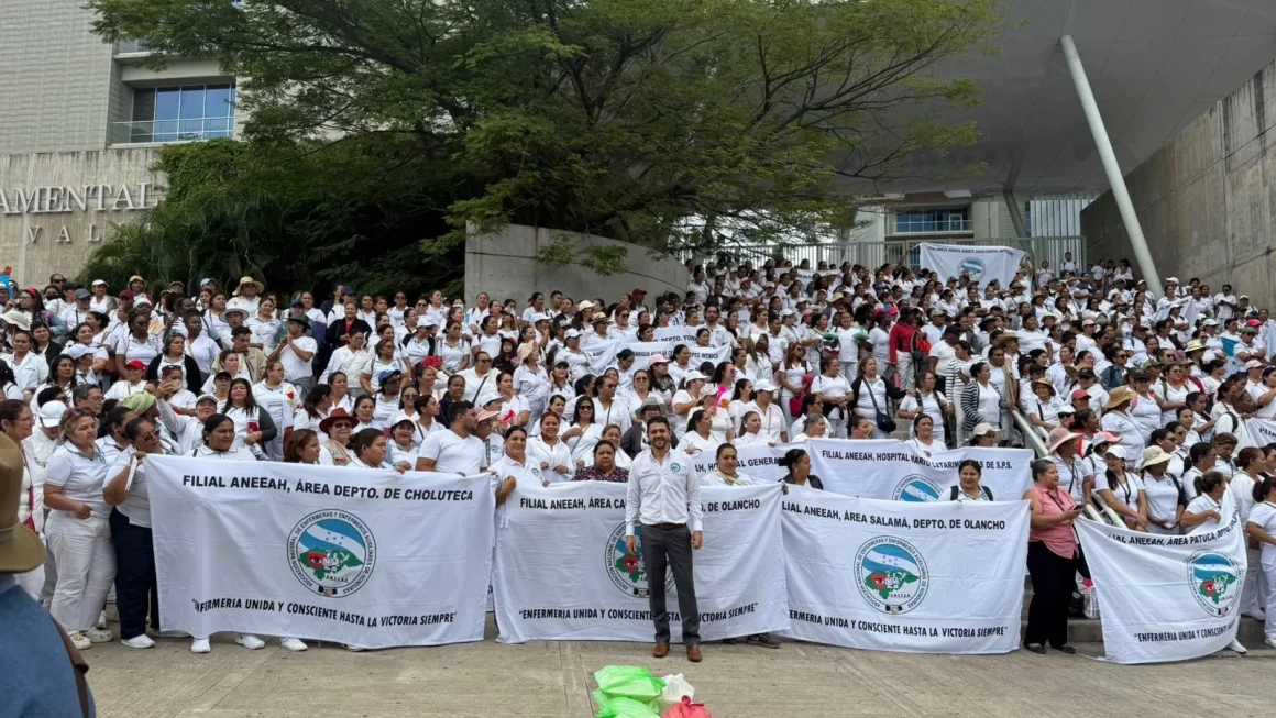 Enfermeras y enfermeros auxiliares se toman instalaciones del Centro Cívico Gubernamental en la capital