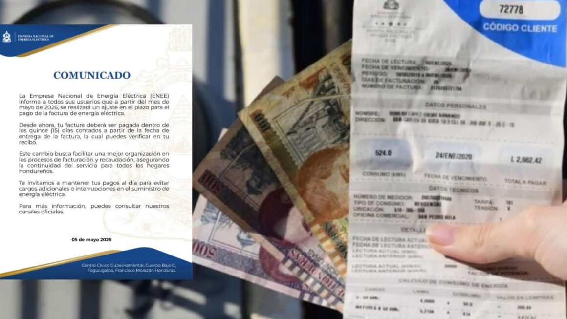 ENEE reduce a 15 días el plazo para pagar factura de energía eléctrica 